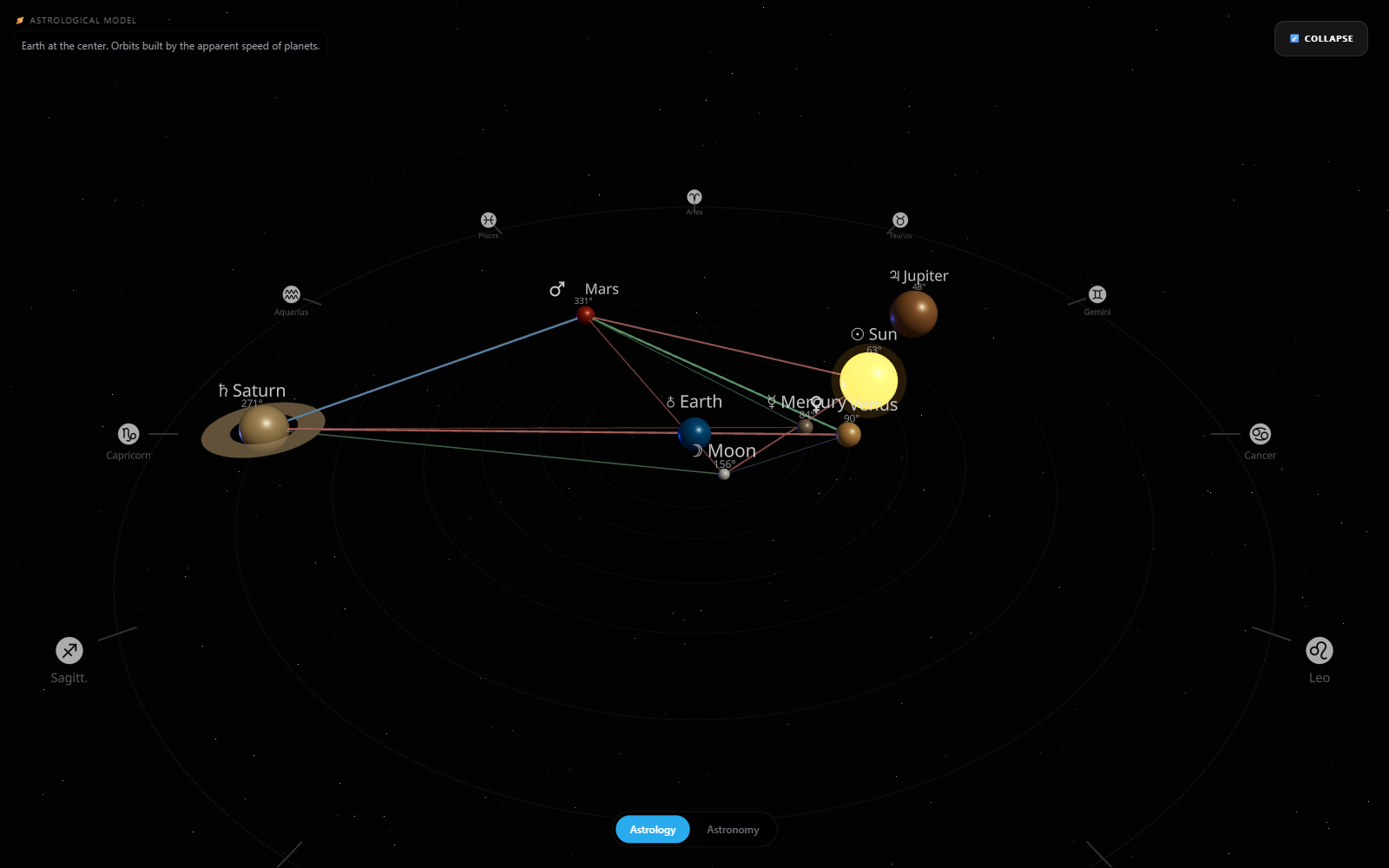 AstraBrain, 3D natal cosmos (React Three Fiber)